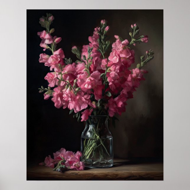 Pink Snapdragon Flowers Art Print Poster (Front)