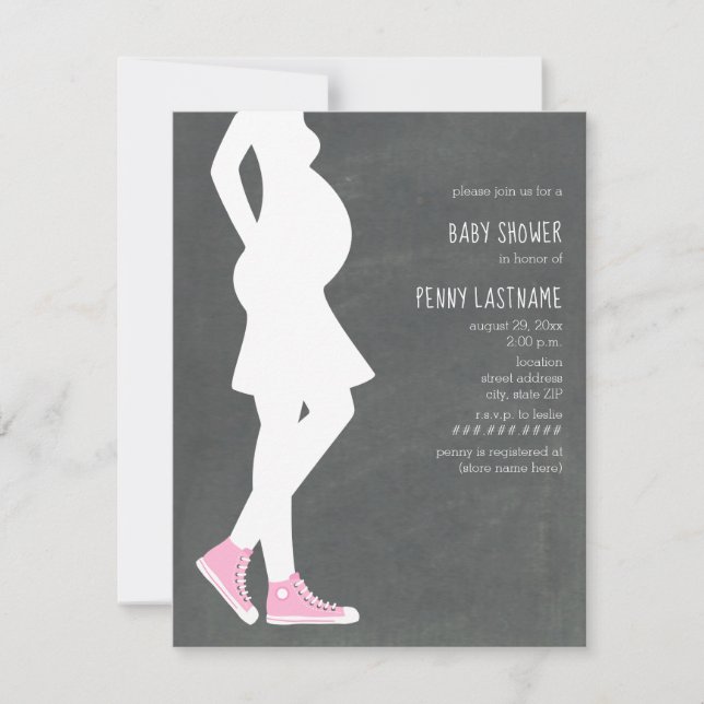 Pink Sneakers Baby Bump Baby Shower Invitation (Front)