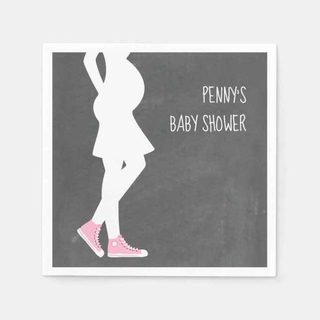 Pink Sneakers Baby Bump Baby Shower Napkin (Front)