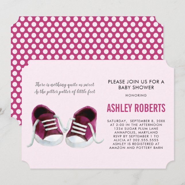 Pink Sneakers Baby Shower Invitation, Baby Girl Invitation (Front/Back)