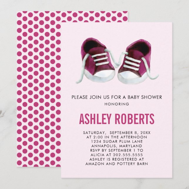 Pink Sneakers Baby Shower Invitation, Baby Girl Invitation (Front/Back)