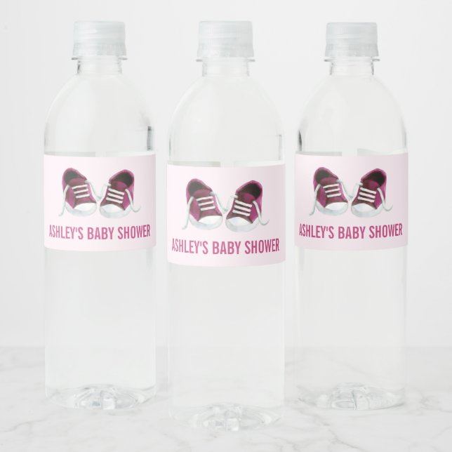 Pink Sneakers Baby Shower Water Bottle Labels (Bottles)