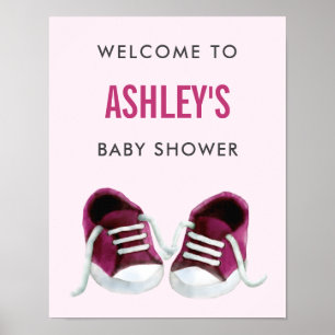 Pink Sneakers Baby Shower Welcome Sign Poster