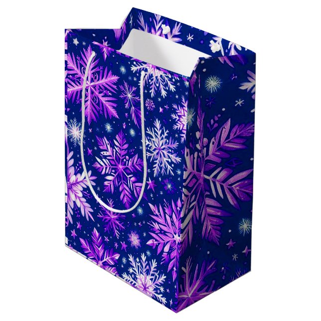 Pink Snow Flakes  Medium Gift Bag (Back Angled)