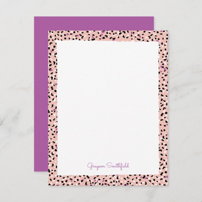Pink Snow Leopard Print Personal Stationery Card (Front/Back)