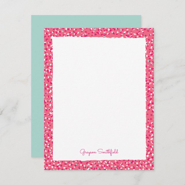 Pink Snow Leopard Print Personal Stationery Card (Front/Back)