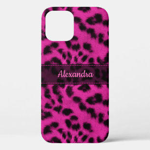 Pink Snow Leopard Skin Print, Name Customised iPhone 12 Pro Case