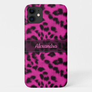 Pink Snow Leopard Skin Print, Name Personalised iPhone 11 Case
