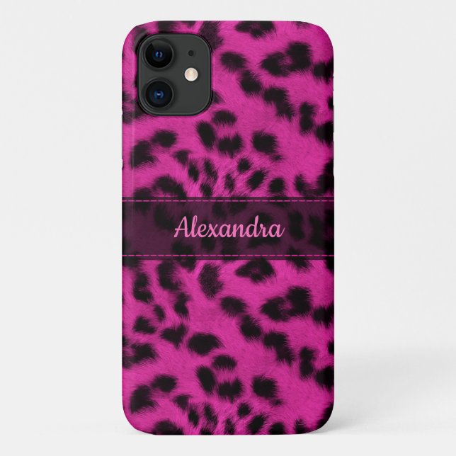 Pink Snow Leopard Skin Print, Name Personalised Case-Mate iPhone Case (Back)