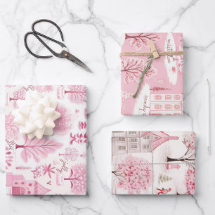Pink Snow Winter Wonderland Christmas Wrapping Paper Sheet