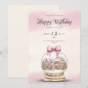 pink snowball birthday invitation