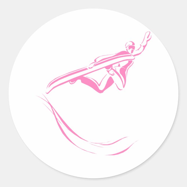 Pink Snowboard Classic Round Sticker (Front)
