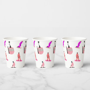 Pink Snowboard Snowboarding Paper Cups