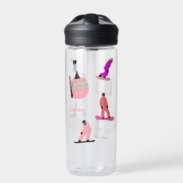  Pink Snowboard Snowboarding Water Bottle (Front)