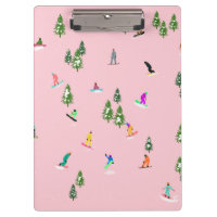 Pink Snowboarders Snowboarding Illustration