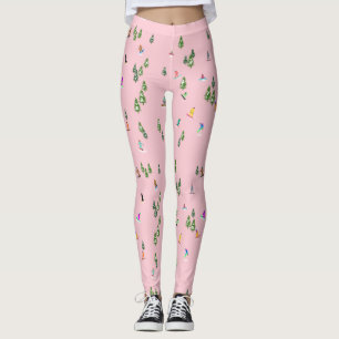 Pink Snowboarders Snowboarding Illustration    Leggings
