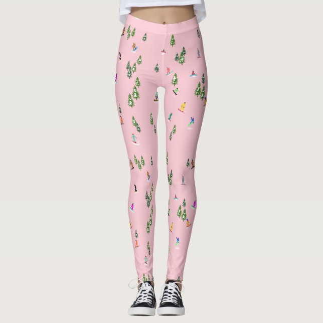 Pink Snowboarders Snowboarding Illustration    Leggings (Front)