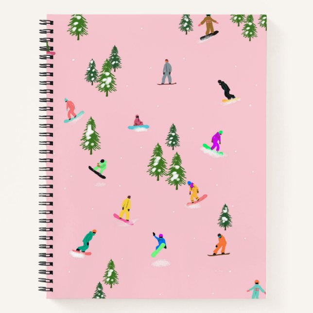 Pink Snowboarders Snowboarding Illustration   Notebook (Front)