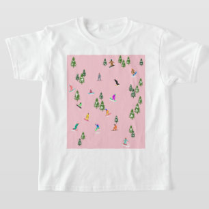 Pink Snowboarders Snowboarding Illustration   T-Shirt