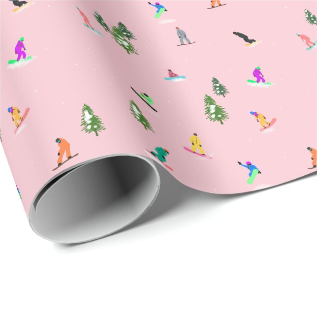 Pink Snowboarders Snowboarding Illustration    Wrapping Paper (Roll Corner)