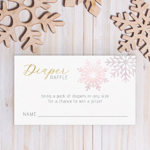 Pink Snowflake Baby Diaper Raffle Card