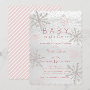 Pink Snowflake Baby Its Cold Outside Baby Shower Invitation