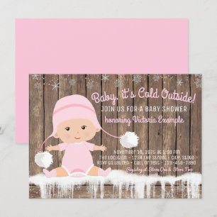 Pink Snowflake Baby its Cold Outside Baby Shower Invitation