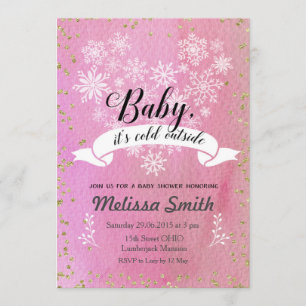 Pink Snowflake Baby It's Cold Outside Invitation