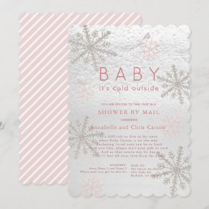 Pink Snowflake Baby Its Cold Shower by Mail Invitation