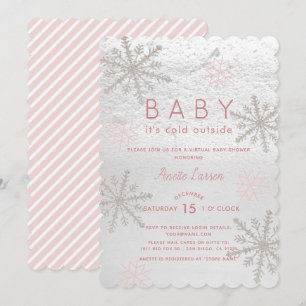 Pink Snowflake Baby Its Cold Virtual Baby Shower Invitation