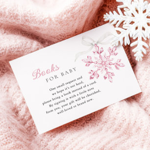 Pink Snowflake Baby Shower Books for Baby Enclosure Card