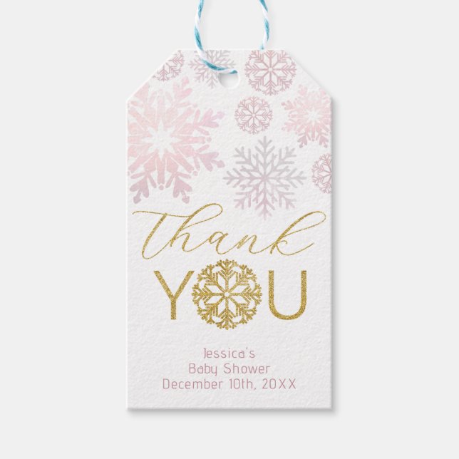 Pink Snowflake Baby Shower Favour Tags (Front)