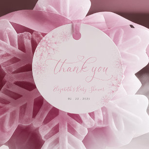 Pink Snowflake Baby Shower Favour Tags