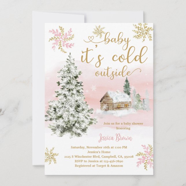  Pink Snowflake Baby Shower Invitation (Front)
