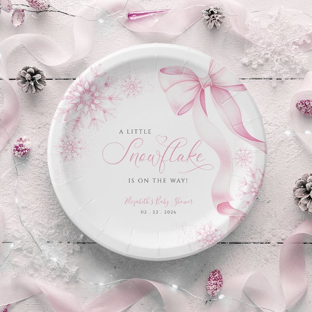 Pink Snowflake Baby Shower Paper Plate (Creator Uploaded)