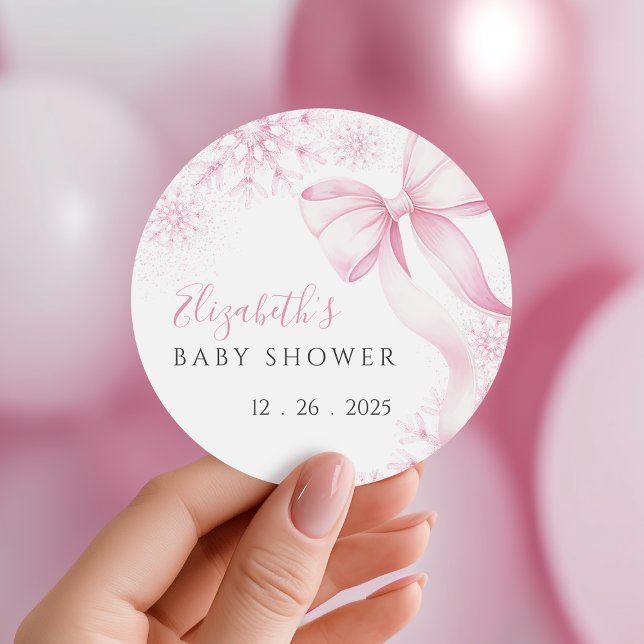 Pink Snowflake Baby Shower Stickers (Creator Uploaded)