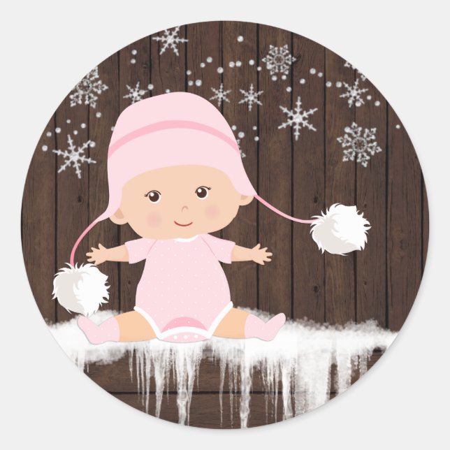 Pink Snowflake Baby Shower Stickers (Front)