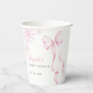 Pink Snowflake Baby Shower Stickers Paper Cups