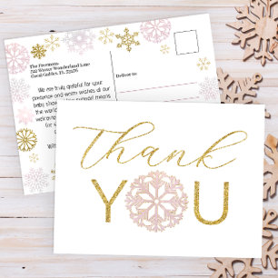 Pink Snowflake Baby Shower Thank You Postcard 