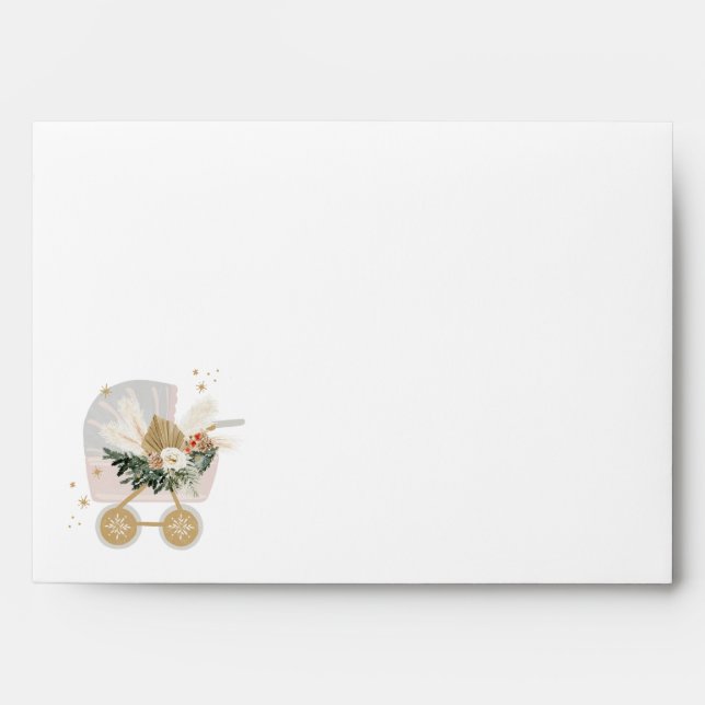 Pink Snowflake Baby Stroller Baby Shower Envelope (Front)