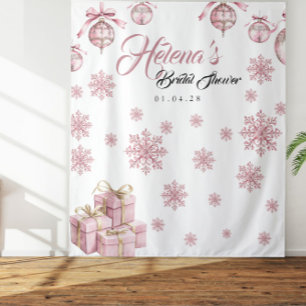 Pink Snowflake Backdrop   Winter Bridal Shower Tapestry