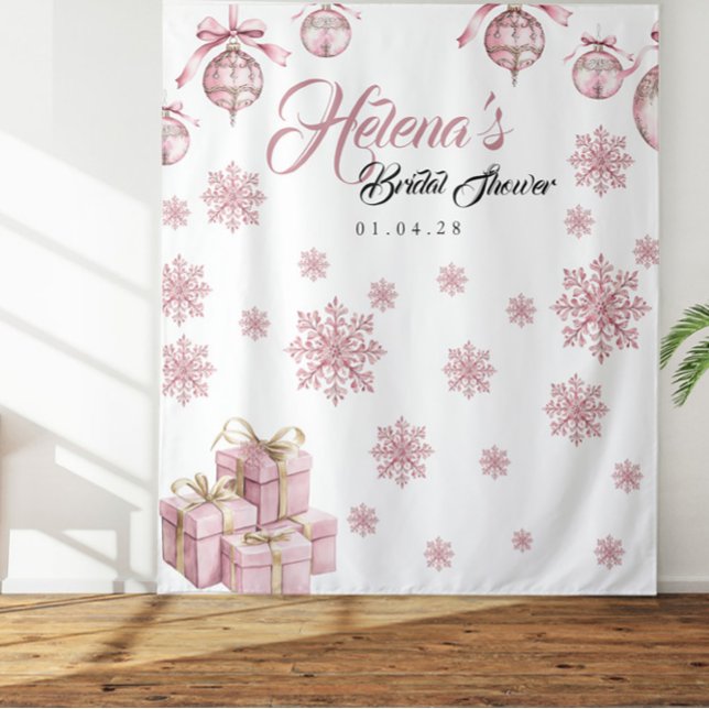 Pink Snowflake Backdrop | Winter Bridal Shower Tapestry (Creator Uploaded)