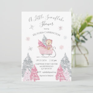 Pink Snowflake Bear Baby Shower Invitation