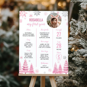 Pink Snowflake Birthday Milestone Photo Poster
