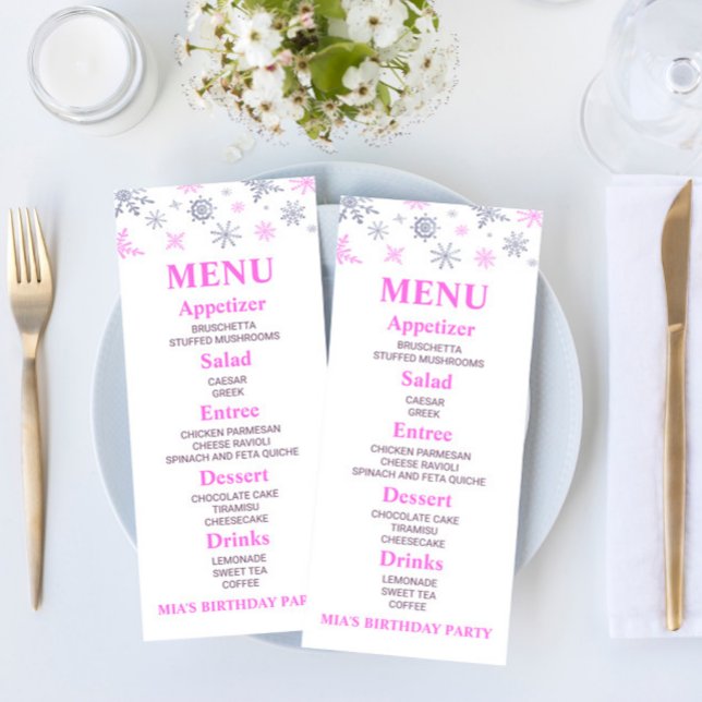 Pink Snowflake Birthday Party Food Menu (Creator Uploaded)