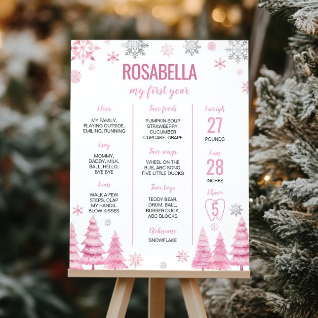 Pink Snowflake Birthday Party Milestone Poster (Creator Uploaded)