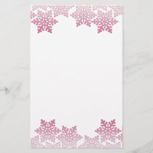 Pink Snowflake Border Stationery