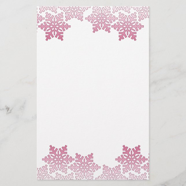 Pink Snowflake Border Stationery (Front)