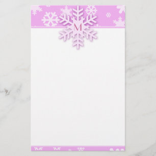 Pink Snowflake Border with Monogrammed Snowflake Stationery