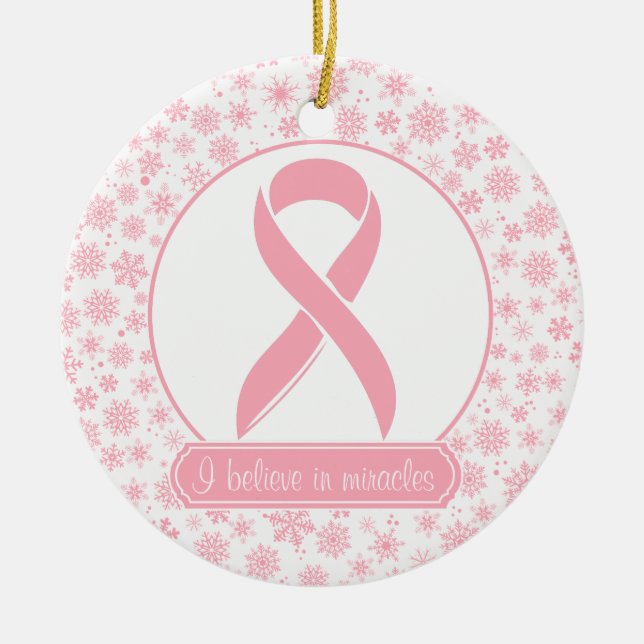 Pink Snowflake Breast Cancer Ornament (Front)